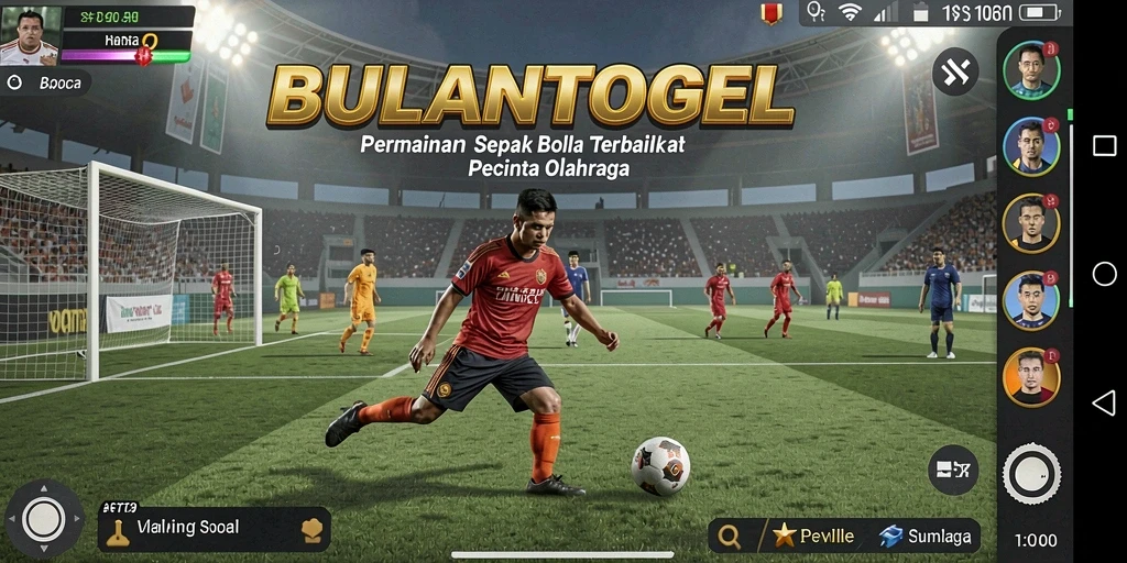 Screenshot utama gameplay BULANTOGEL menampilkan momen seru di lapangan sepak bola.