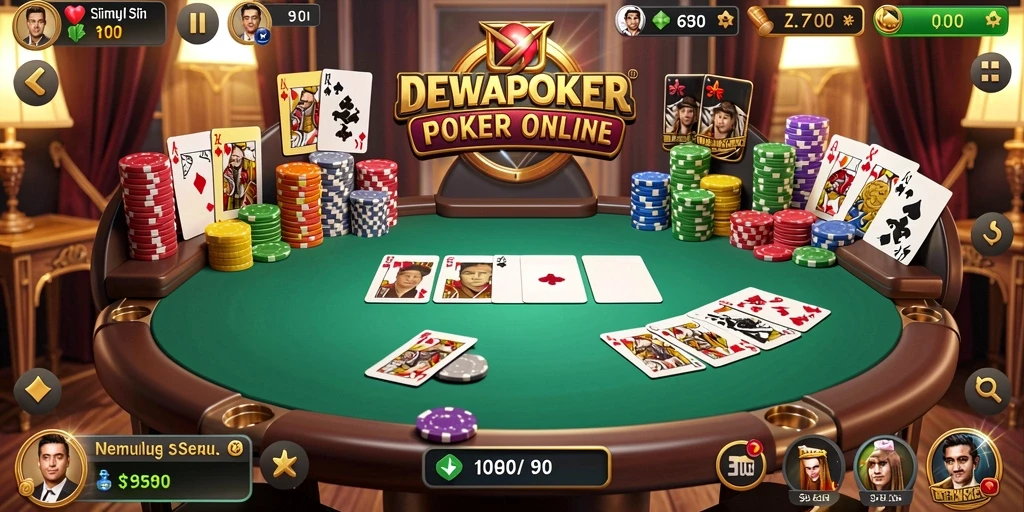 Gameplay menarik DEWAPOKER dengan tampilan meja poker.