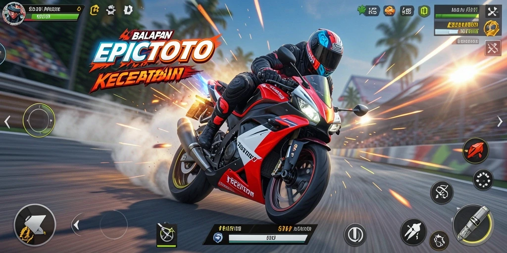 Screenshot menarik dari gameplay balapan motor yang mendebarkan.