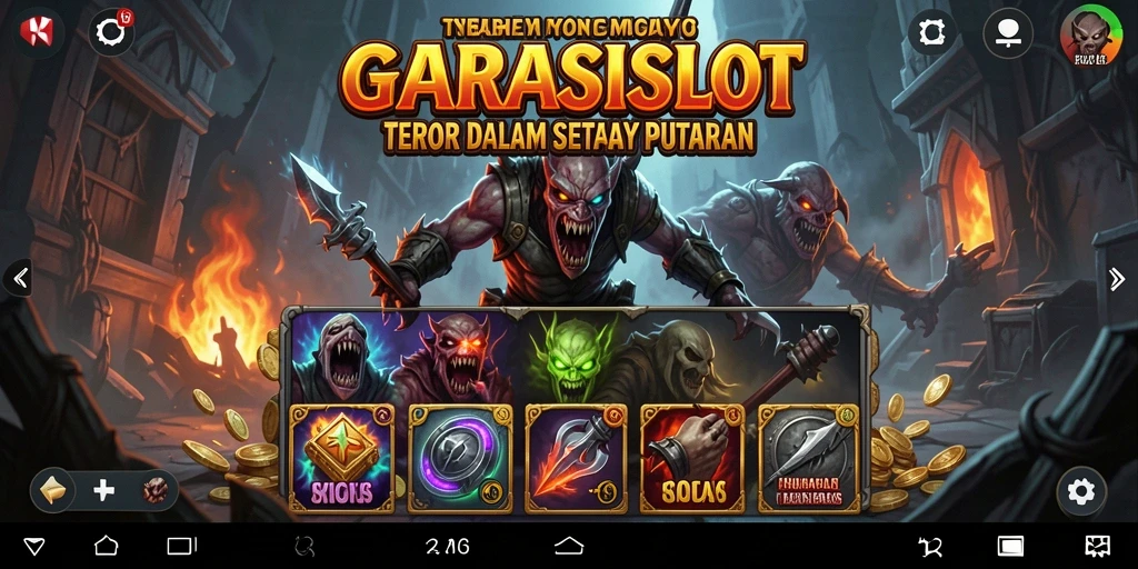 Screenshot gameplay GARASISLOT menampilkan suasana horor yang mencekam.