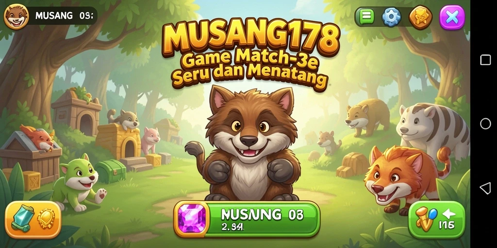 Tampilan screenshot game Match-3 yang menampilkan gameplay menarik dan penuh warna.