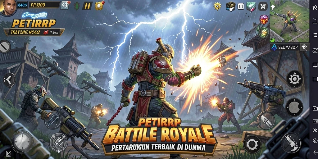 Screenshot PETIRRP menampilkan aksi seru di arena Battle Royale.