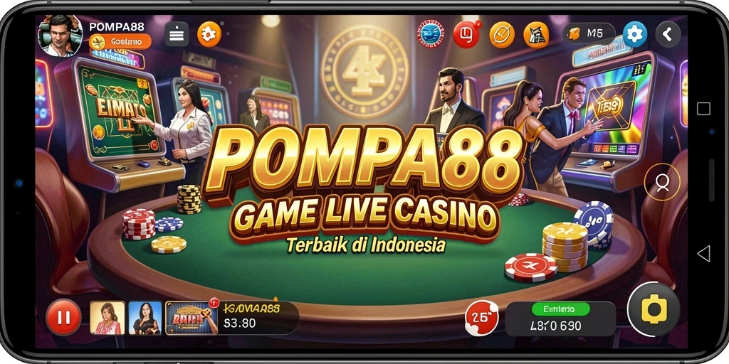 Screenshot POMPA88 menampilkan dealer live sedang bermain dengan pemain.