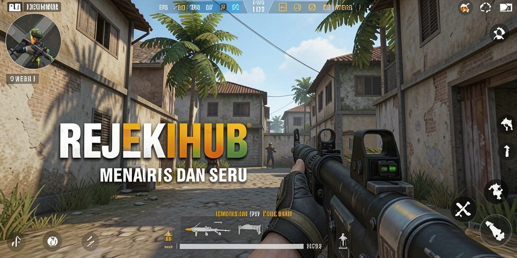 Screenshot gameplay menunjukkan aksi seru dalam game FPS REJEKIHUB.