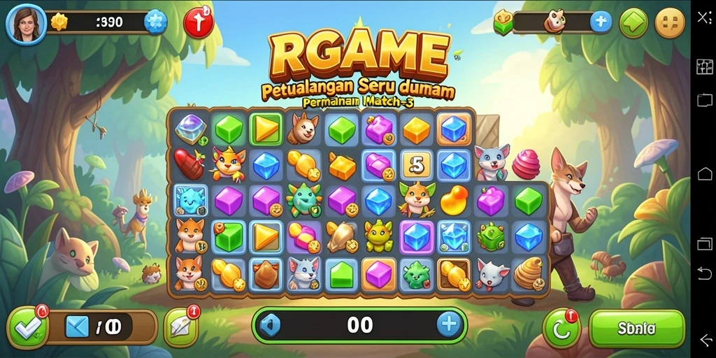 Screenshot RPGAME menampilkan gameplay Match-3 yang seru dan menantang.