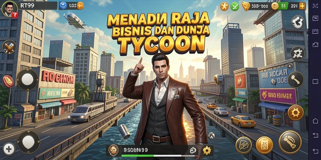 Gambaran gameplay luar biasa RT99 untuk membangun kerajaan bisnis.