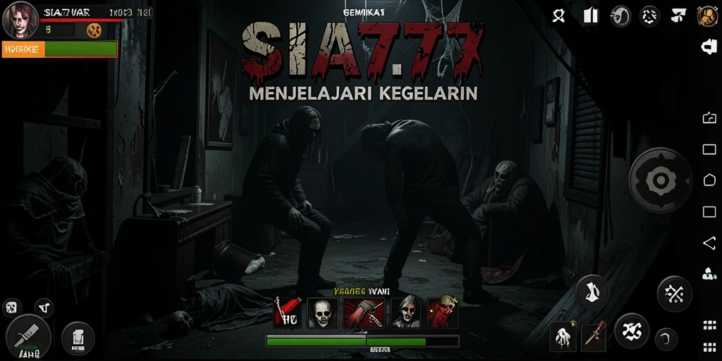 Screenshot menunjukkan pemain menjelajahi lokasi angker dengan suasana mencekam.