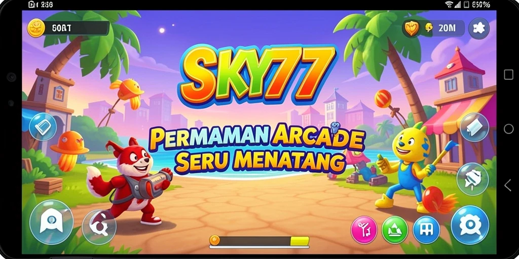 Tangkapan layar gameplay SKY77 menunjukkan karakter lucu dan rintangan menantang yang harus dilalui.