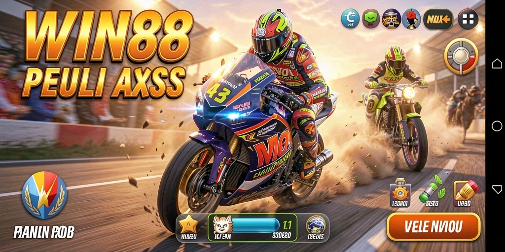 Tampilan gameplay menegangkan dalam balapan motor yang seru.