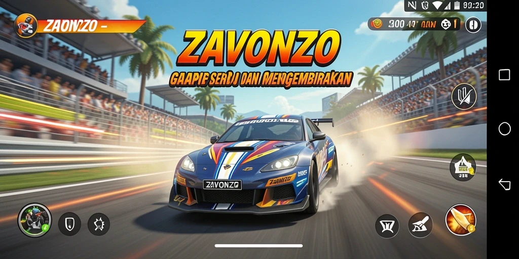 Screenshot gameplay ZAVONZO yang menampilkan aksi balapan seru.